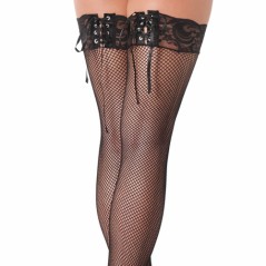 Black Fishnet Stockings With Lace Ribbon Tops